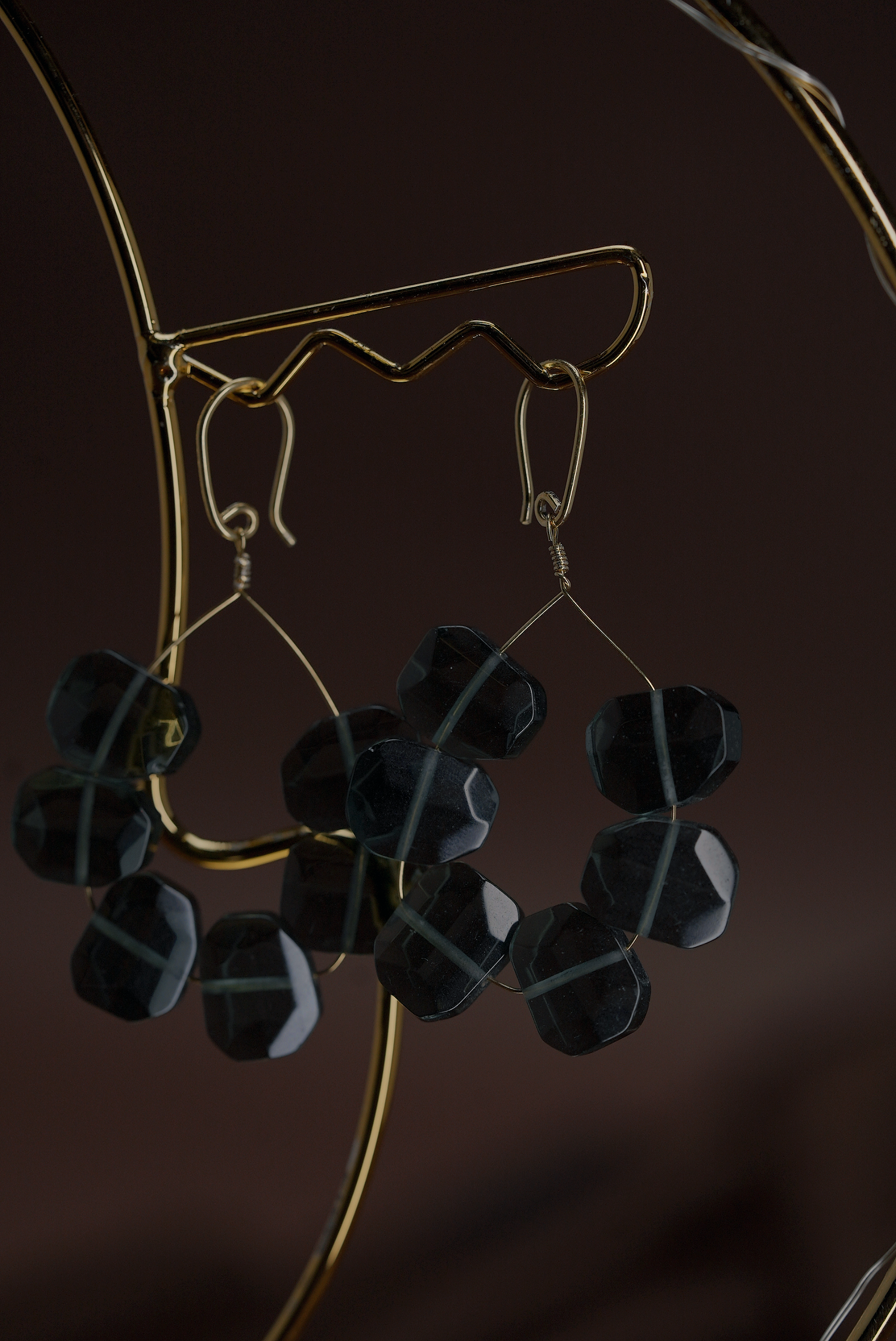 Golden Noir Cascade Earrings