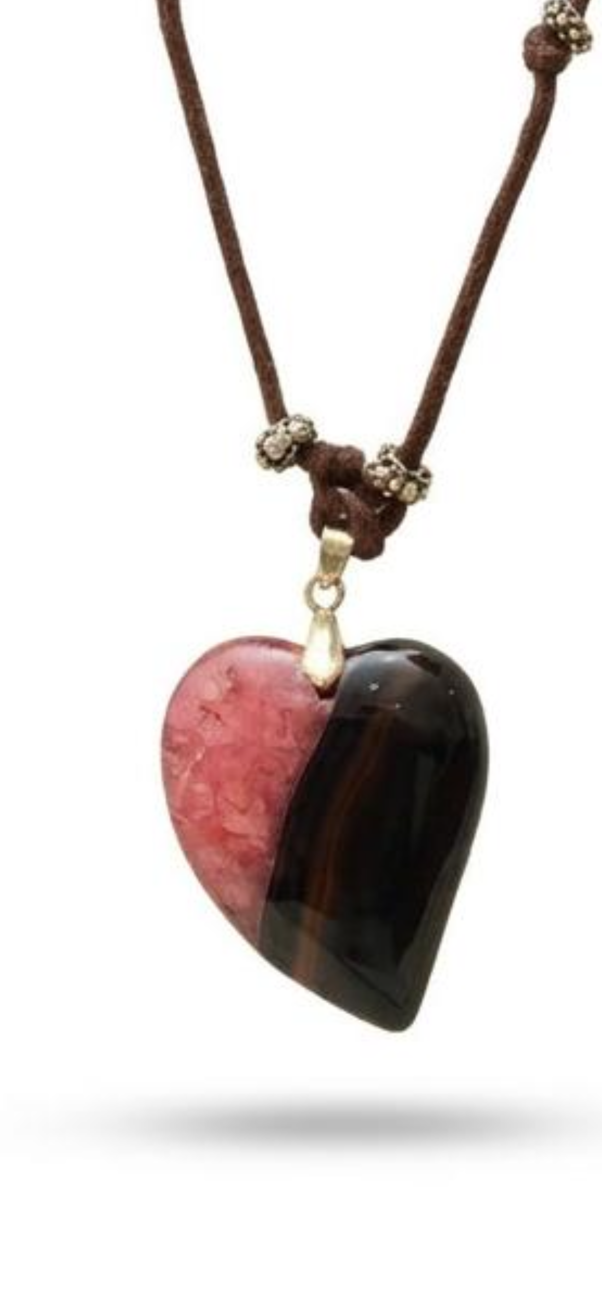 Brown and bink agate heart
Leather cortex 
Sterling silver 925