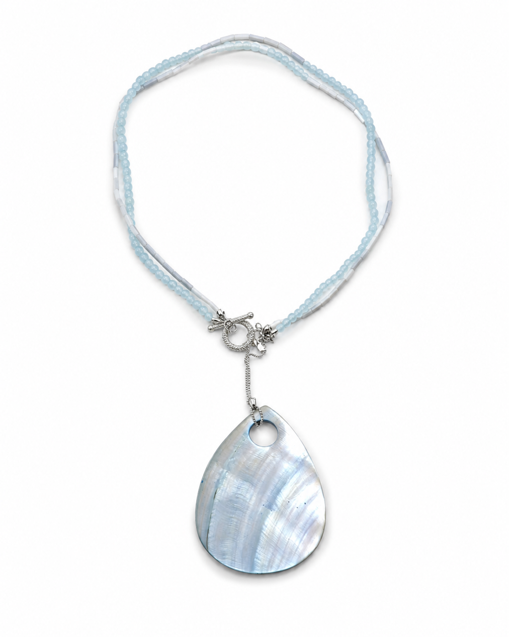 Ocean veil.   
Baby blue agate 
Mother of pearl 
Mother of pearl pendant 
Sterling Silver 925