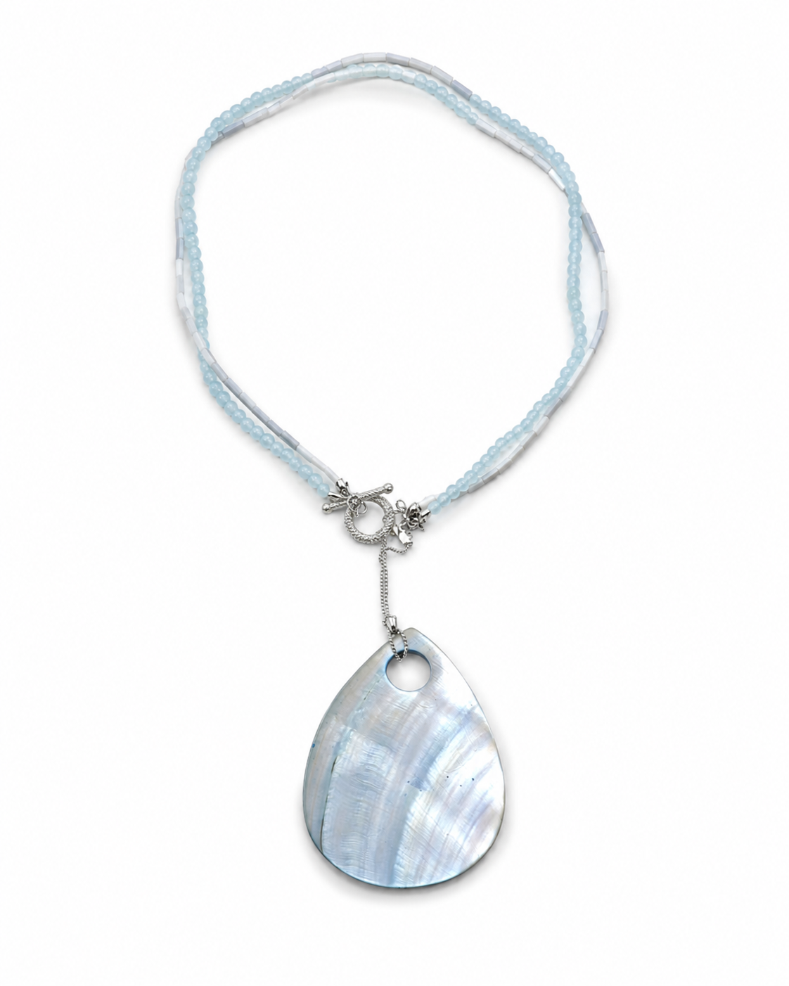 Ocean veil.   
Baby blue agate 
Mother of pearl 
Mother of pearl pendant 
Sterling Silver 925