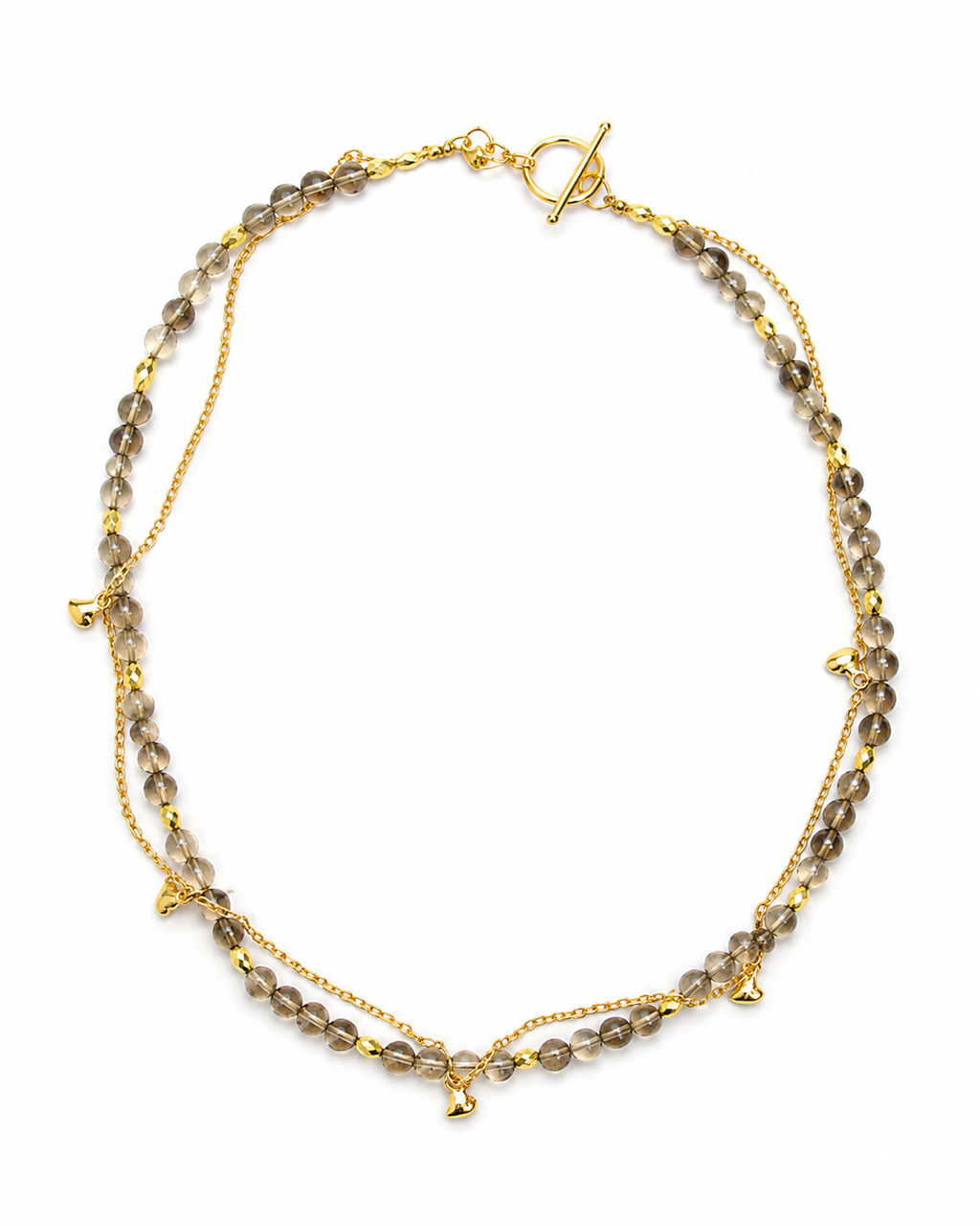 Smoke quartz 
Hematite 
Sterling silver 925 gold plated