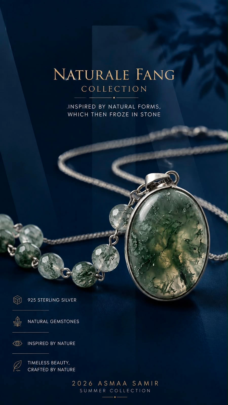 Moss agate 
Sterling silver 925