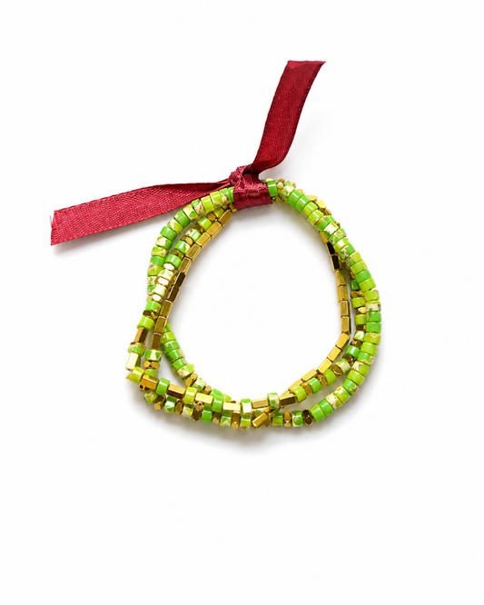 Lime breeze.    
Jasper
Hematite gold plated