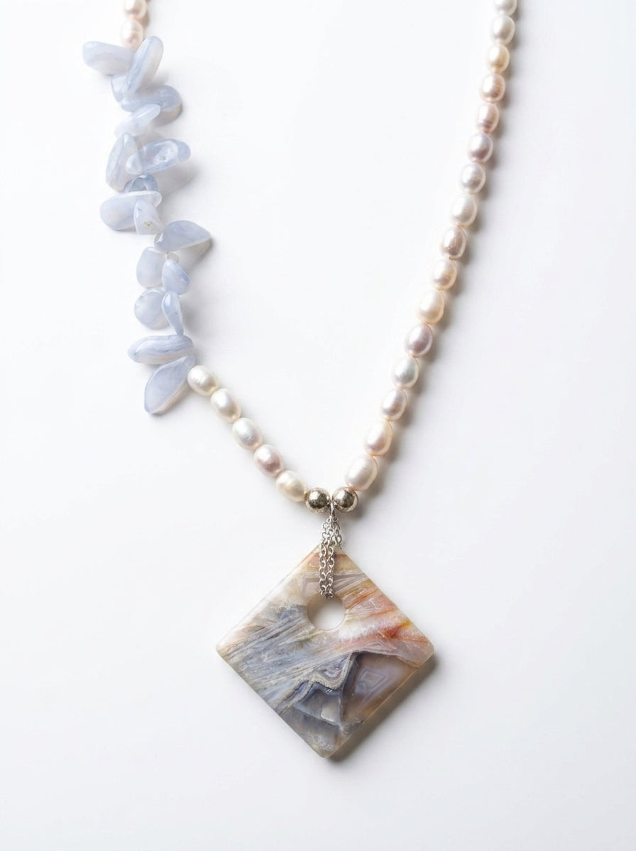Pearl 
Blue lace agate 
Jasper pendant 
Sterling silver 925