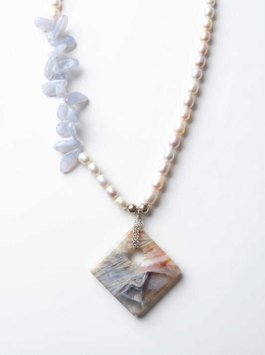 Pearl 
Blue lace agate 
Jasper pendant 
Sterling silver 925