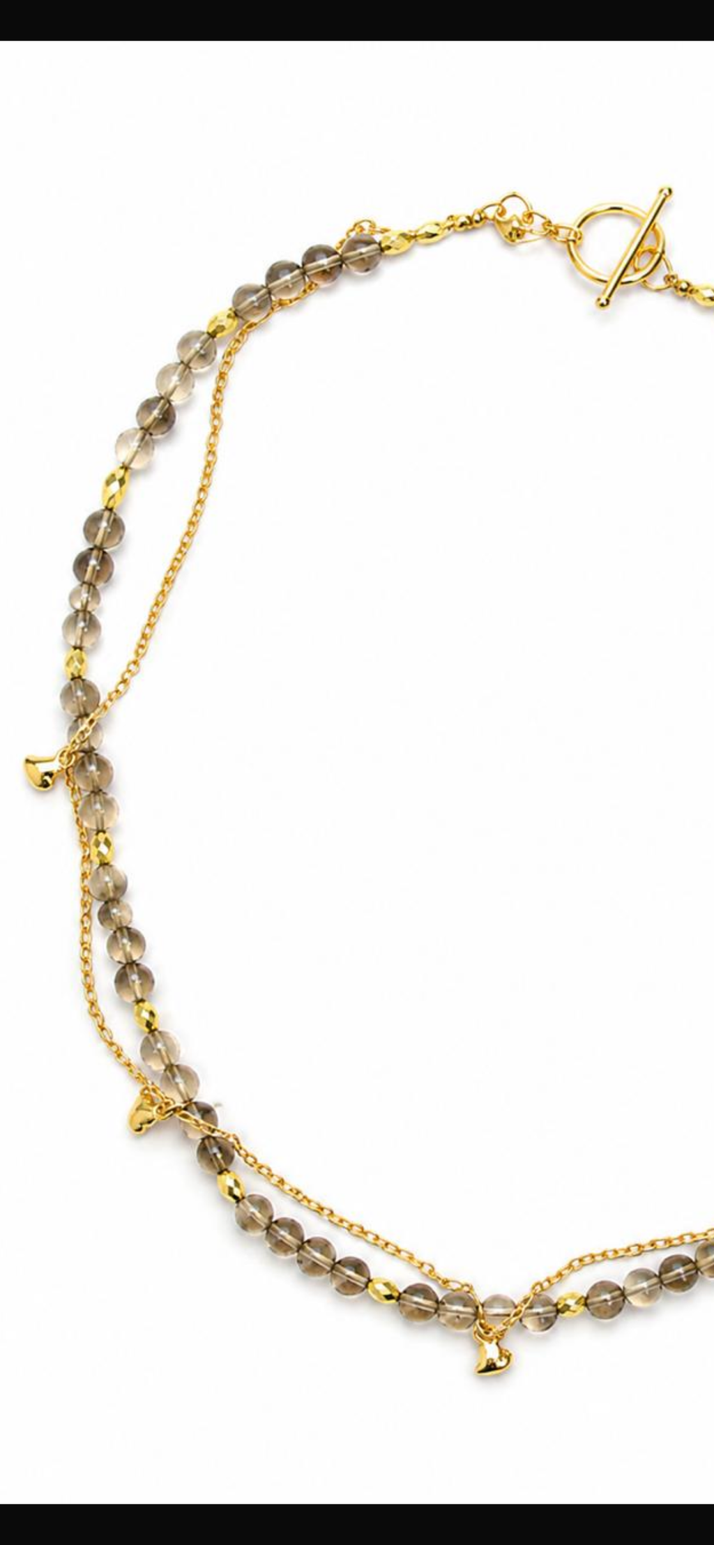 Smoke quartz 
Hematite 
Sterling silver 925 gold plated