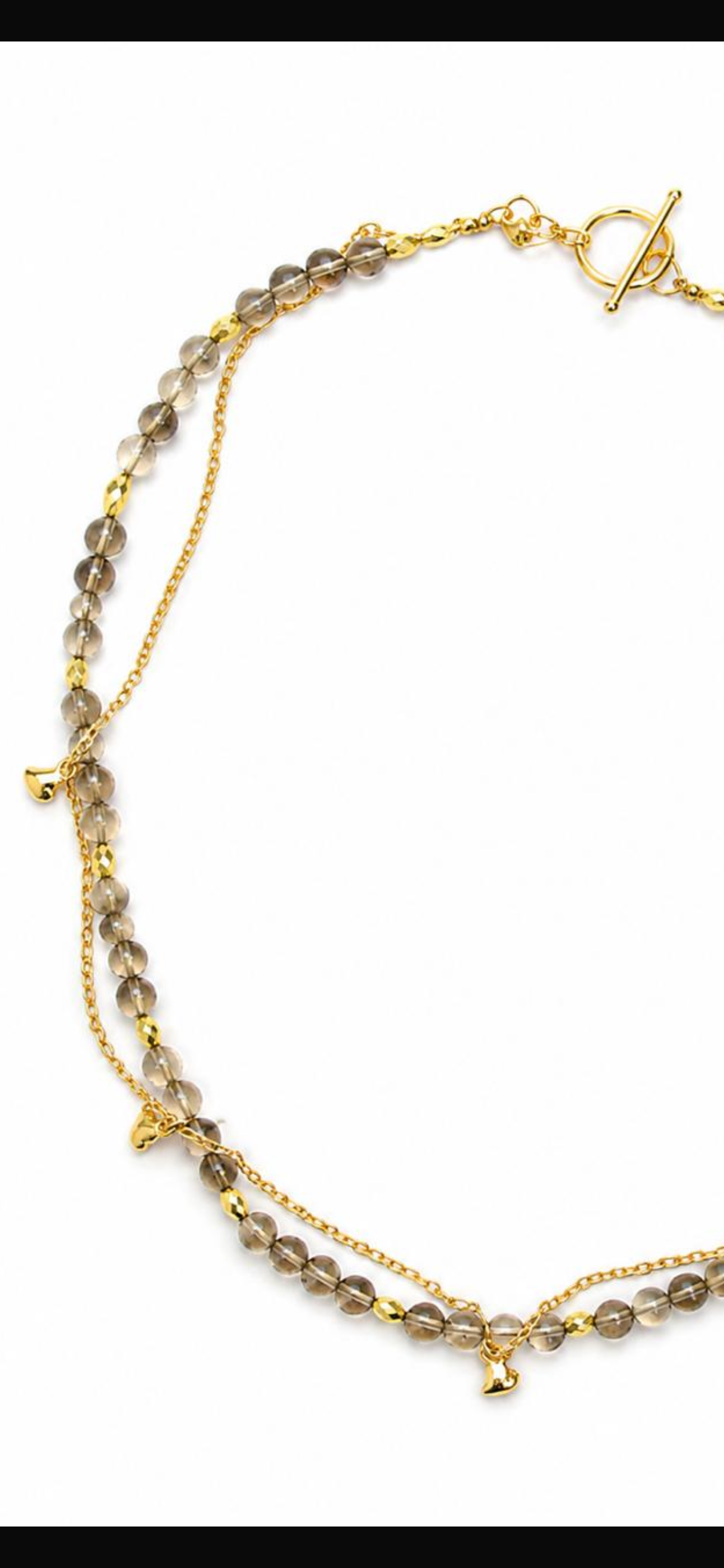 Smoke quartz 
Hematite 
Sterling silver 925 gold plated
