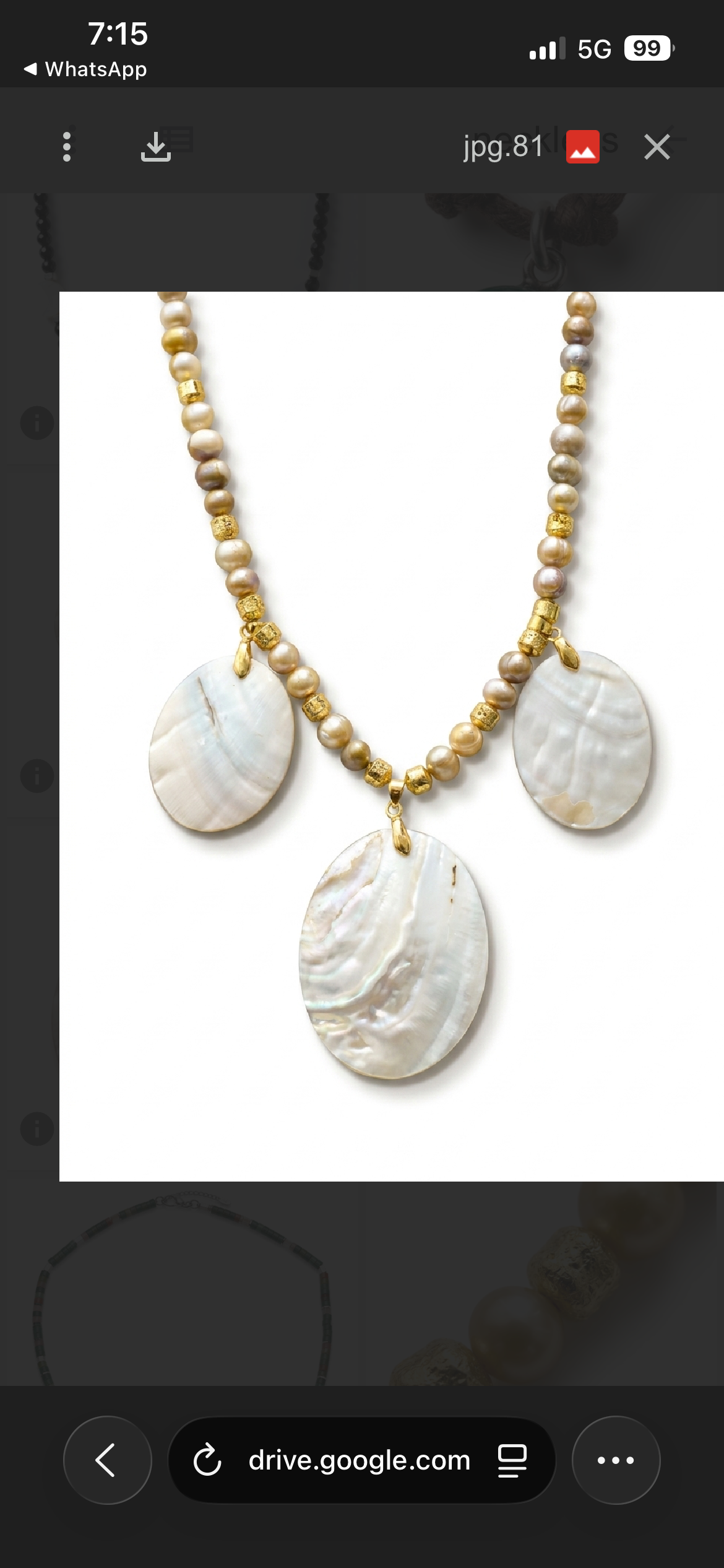 Sea treasure.      
Pearl 
Lava stone 
Hematite gold plated 
Parquet pearl pendant 
Sterling silver 925 gold plated