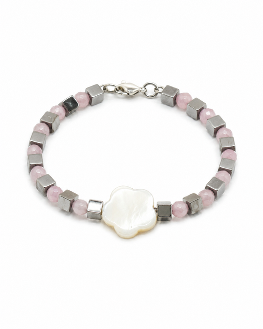 Moonshine 4      
Mother of pearl 
Hematite 
Rose agate 
Sterling Silver 925