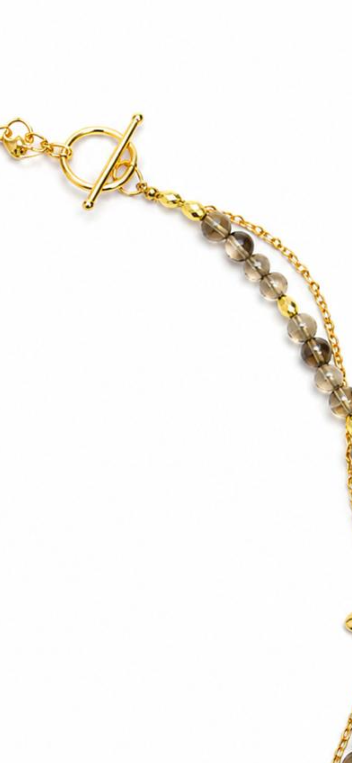 Smoke quartz 
Hematite 
Sterling silver 925 gold plated