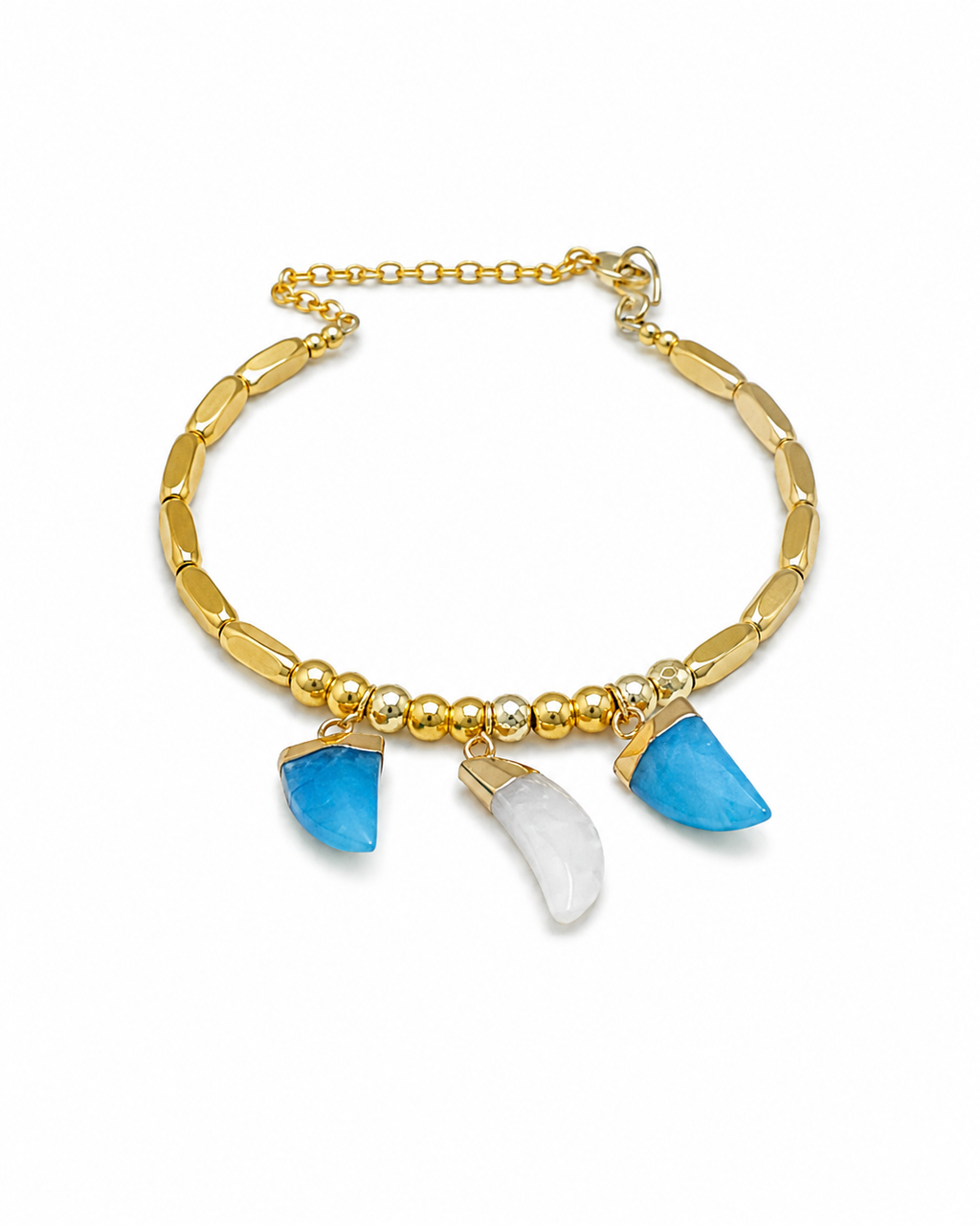 Sea spell.    
Blue ,white jade 
Hematite gold plated 
Sterling Silver 925 gold plated