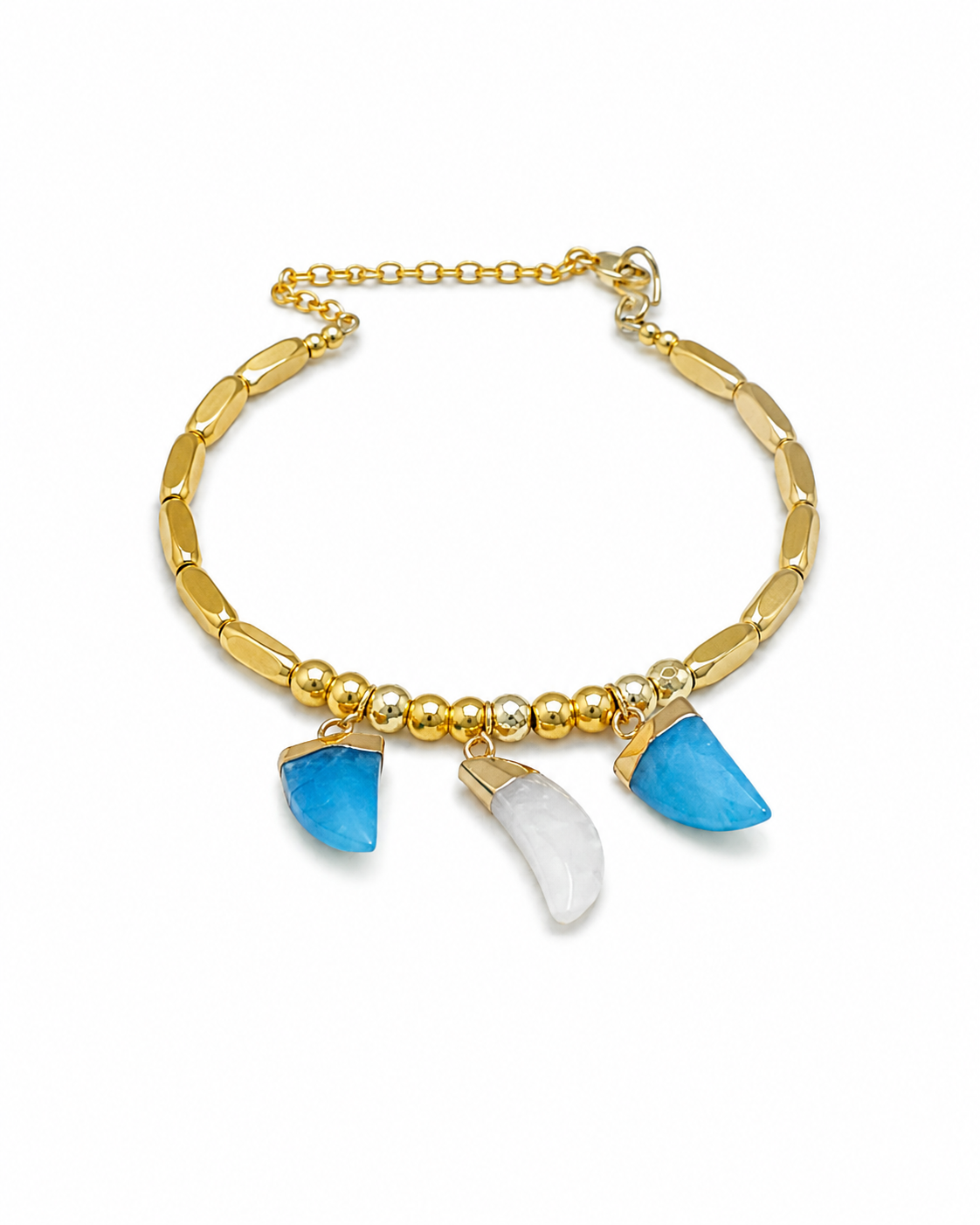 Sea spell.    
Blue ,white jade 
Hematite gold plated 
Sterling Silver 925 gold plated