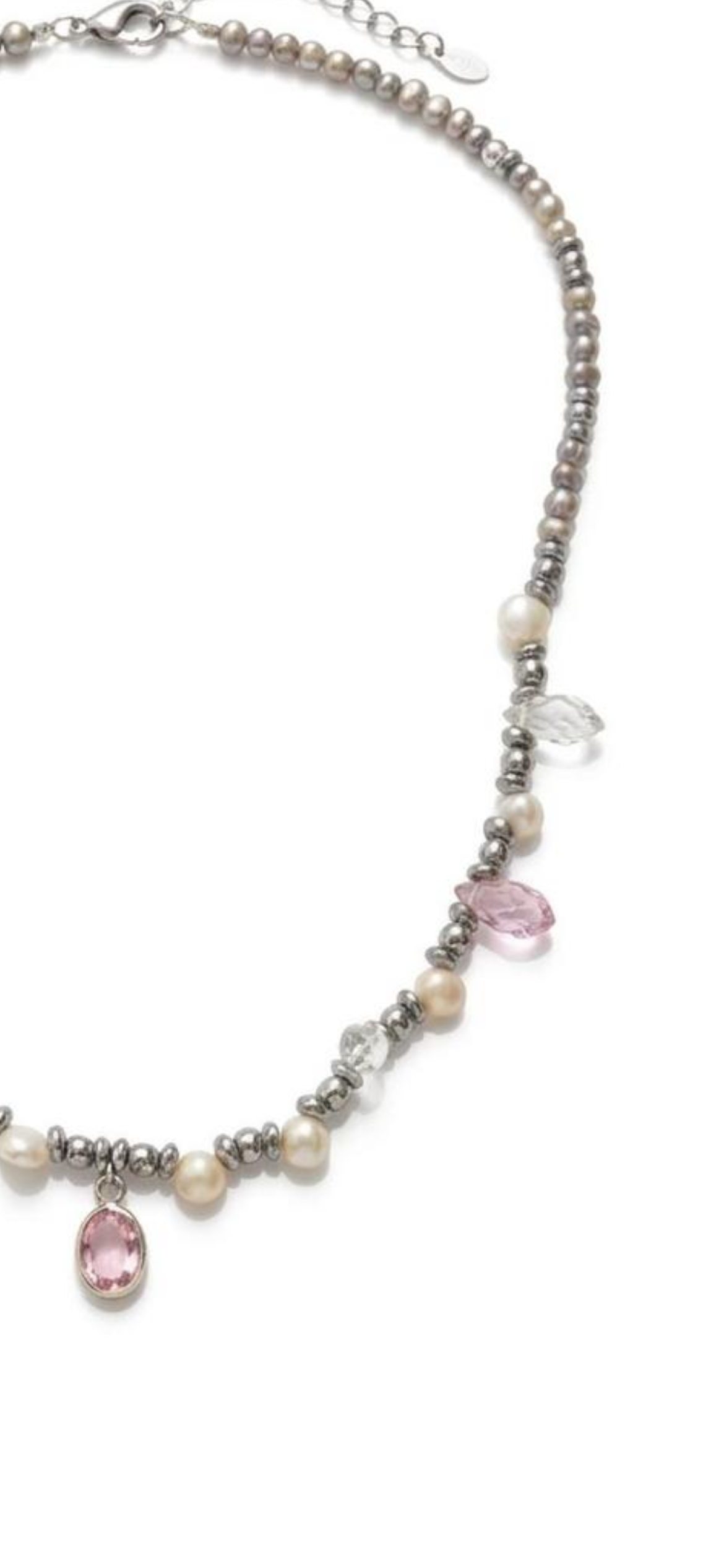 Grey pearl 
White pearl 
Rose and white crystal 
Cubic zirconia pendant 
Sterling silver 925