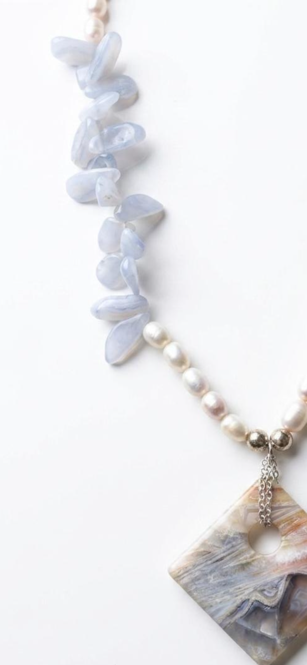 Pearl 
Blue lace agate 
Jasper pendant 
Sterling silver 925
