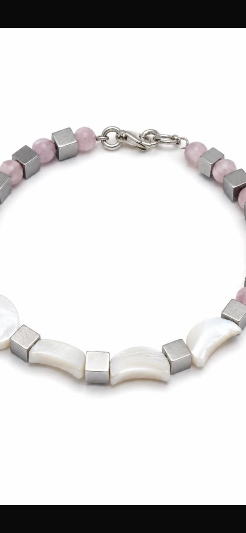 Moonshine 2. 
Mother of pearl 
Hematite 
Rose agate 
Sterling Silver 925
