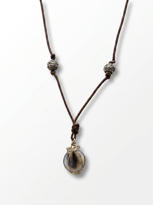 Dentrtic  agate 
Leather cortex 
Sterling silver 925