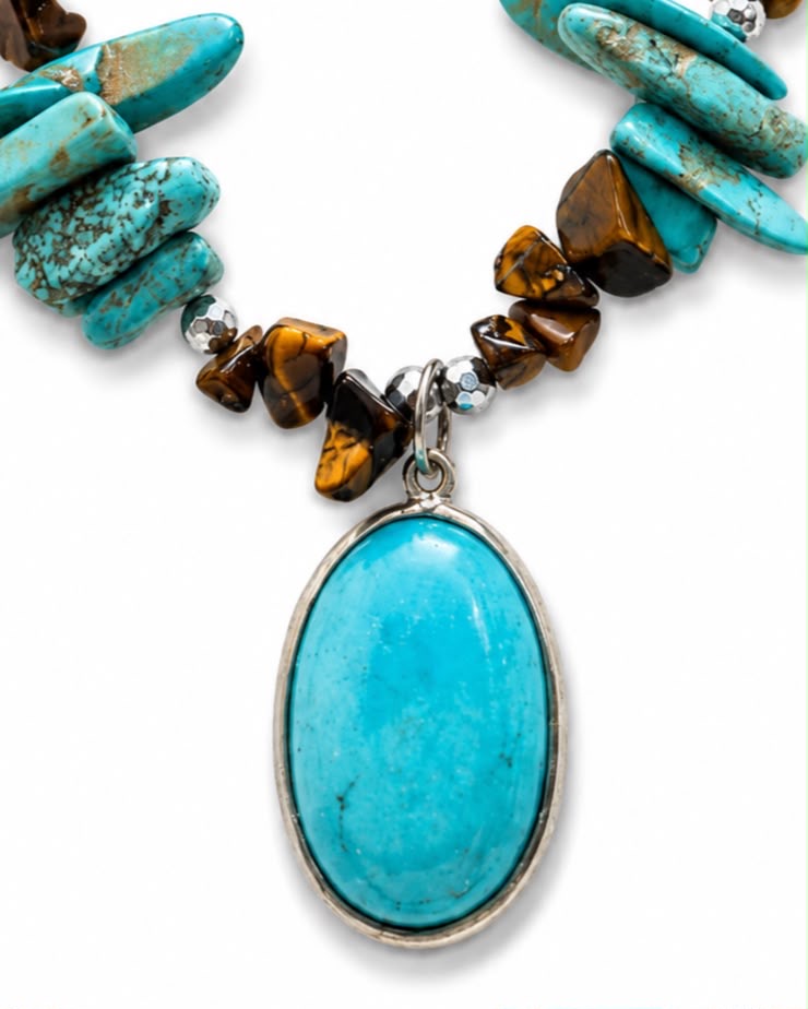 Turquoise pendant 
Tiger aye 
Hematite 
Sterling silver 925