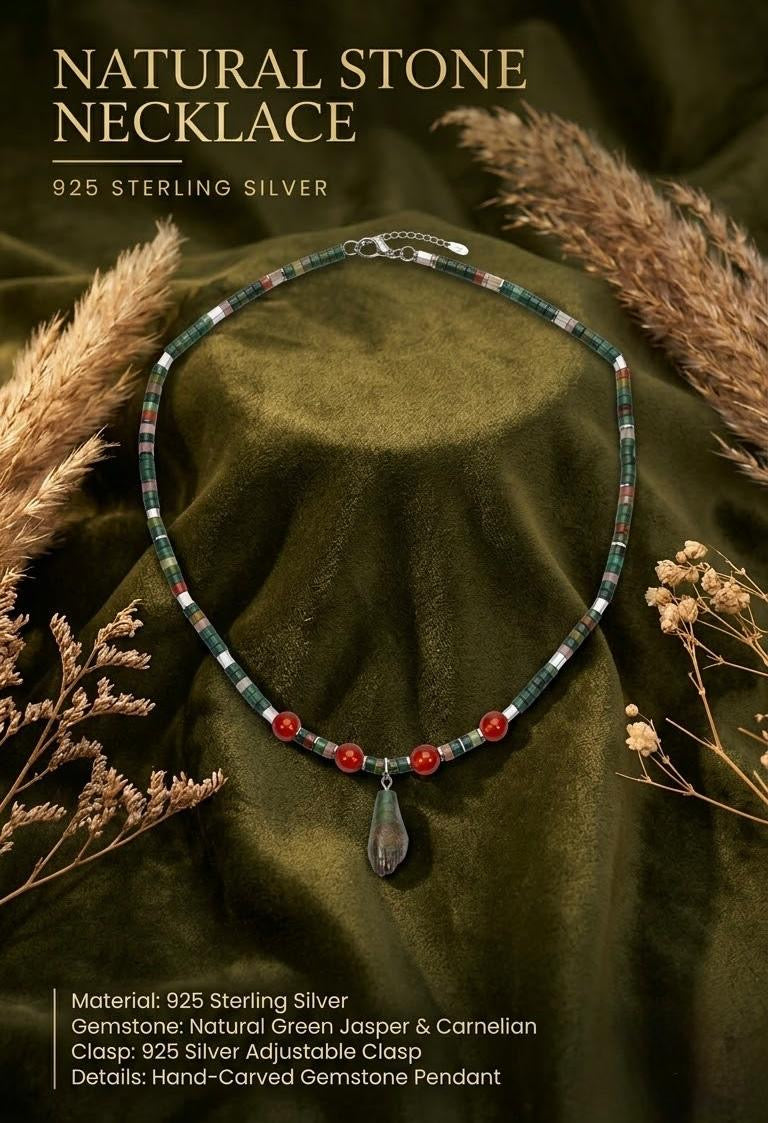 Carnelian 
Jasper 
Jasper hand 
Hematite 
Sterling silver 925