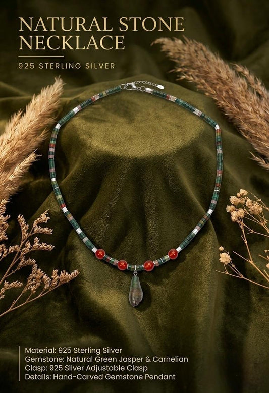 Carnelian 
Jasper 
Jasper hand 
Hematite 
Sterling silver 925