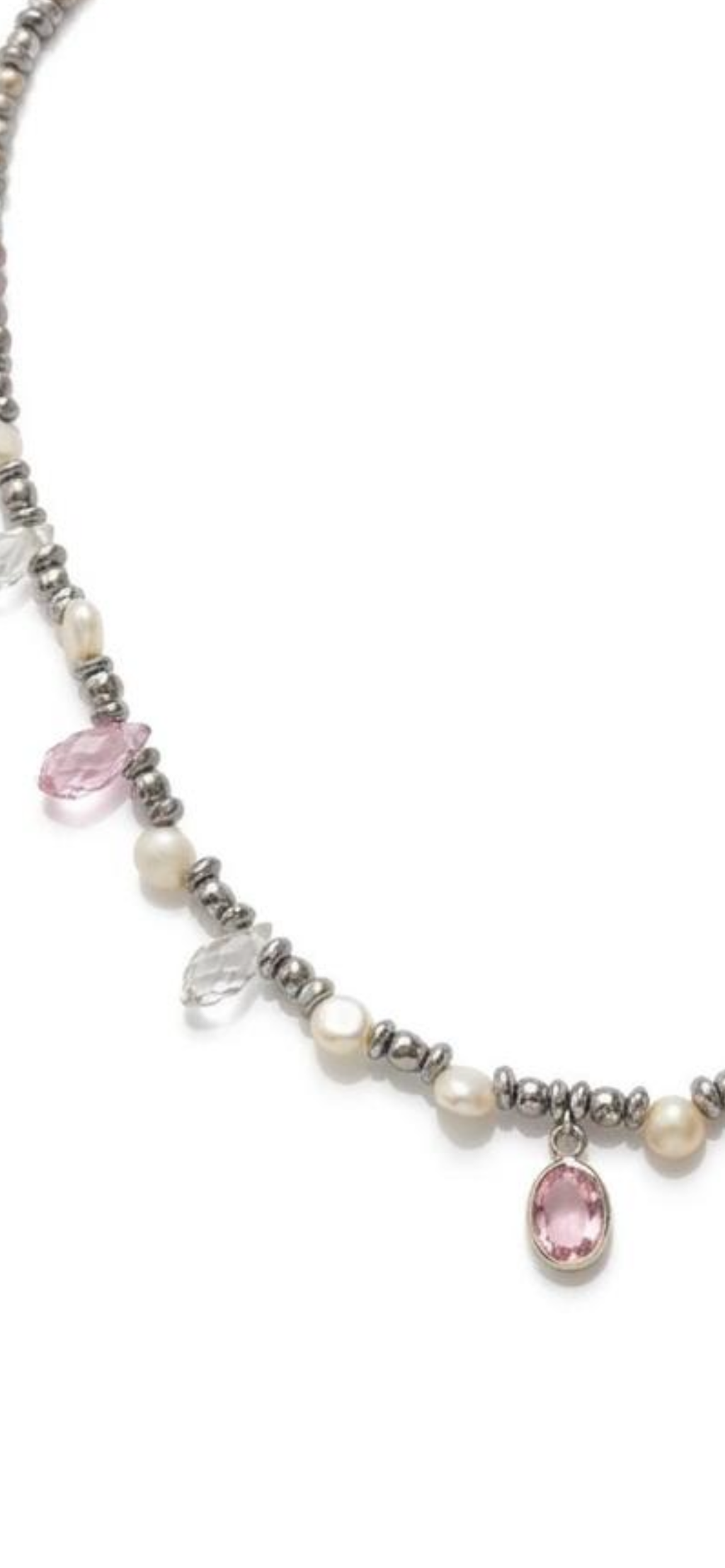 Grey pearl 
White pearl 
Rose and white crystal 
Cubic zirconia pendant 
Sterling silver 925