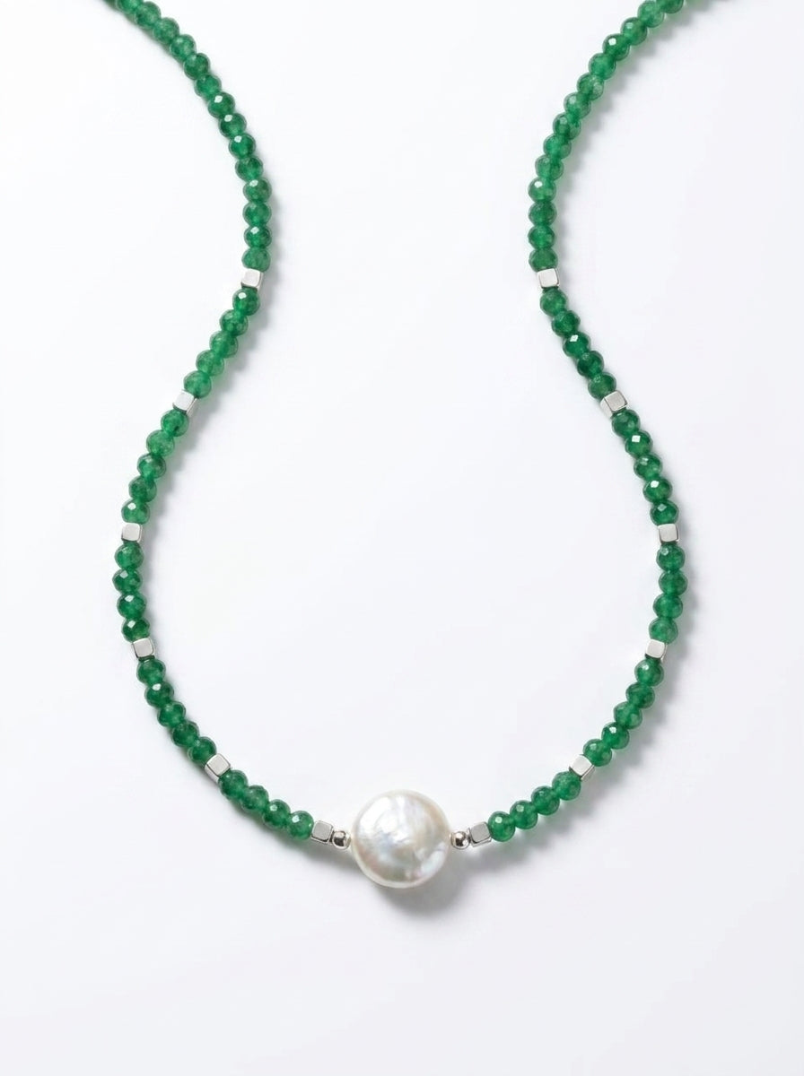 Green agate 
Pearl 
Hematite 
Sterling silver 925