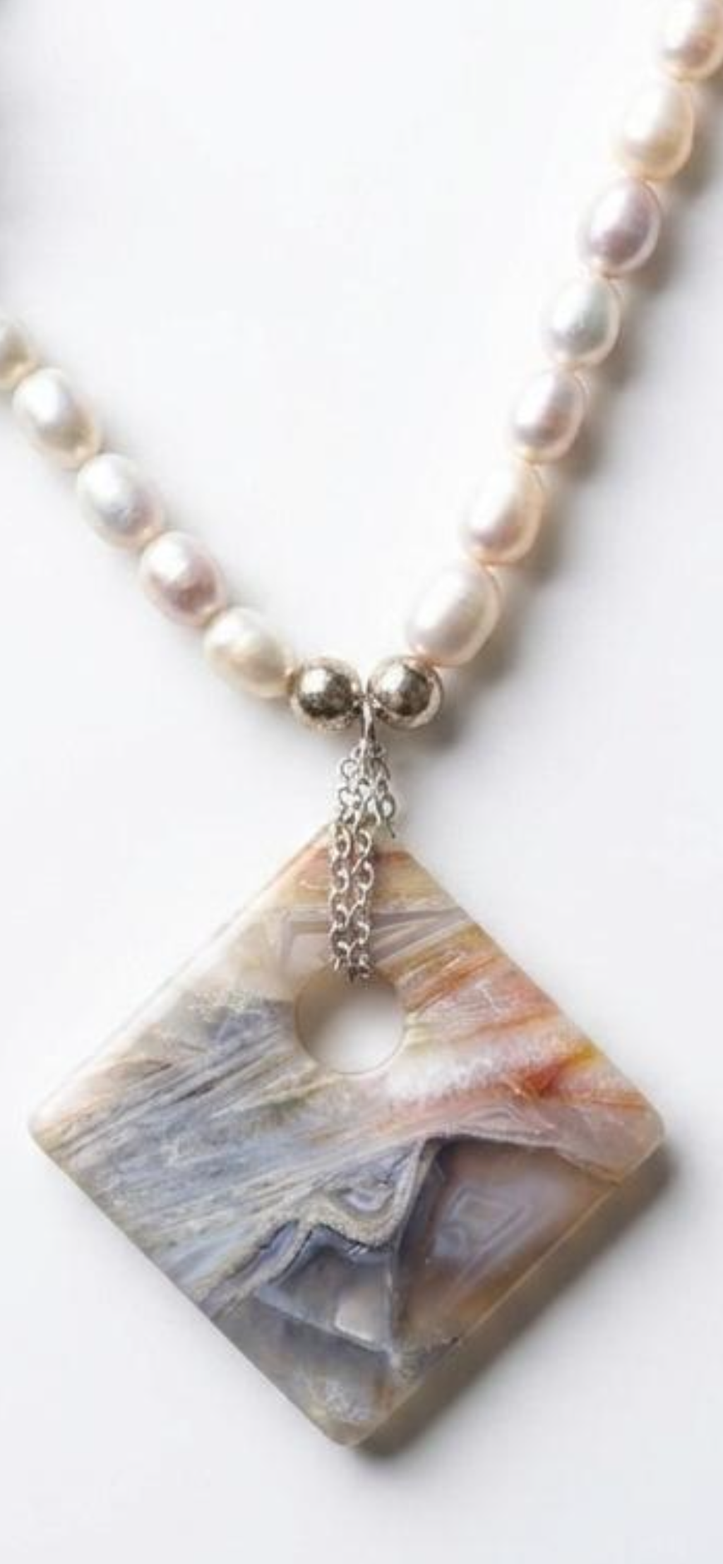 Pearl 
Blue lace agate 
Jasper pendant 
Sterling silver 925