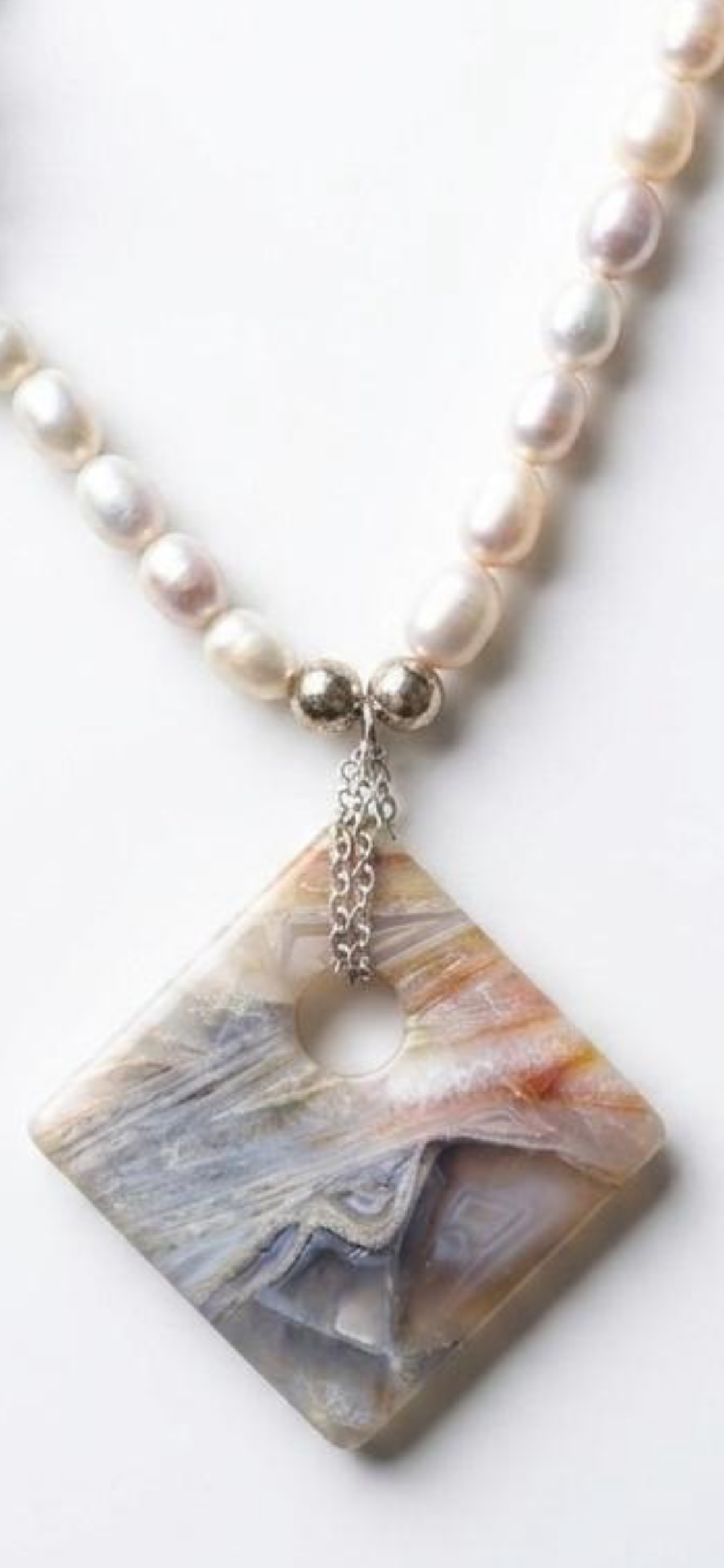 Pearl 
Blue lace agate 
Jasper pendant 
Sterling silver 925