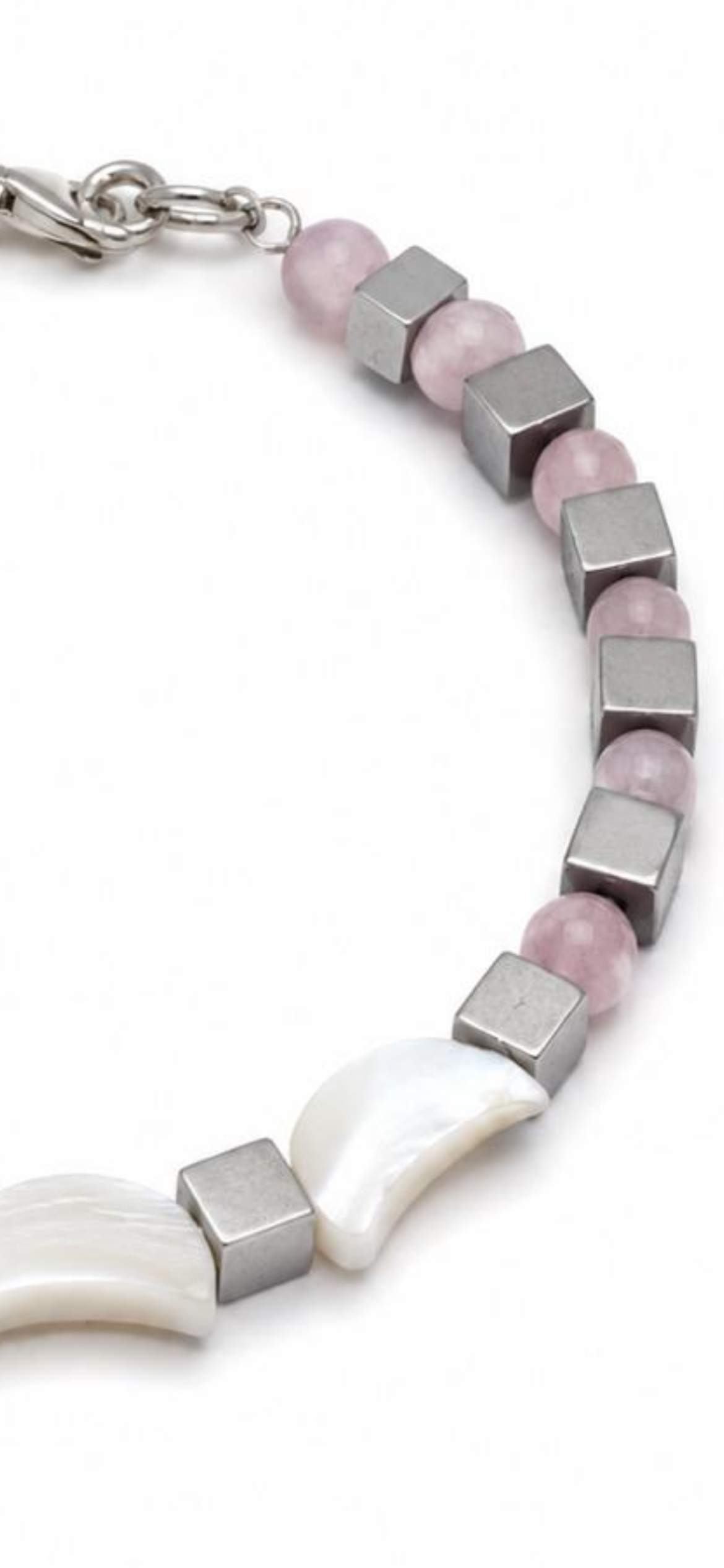 Moonshine 2. 
Mother of pearl 
Hematite 
Rose agate 
Sterling Silver 925