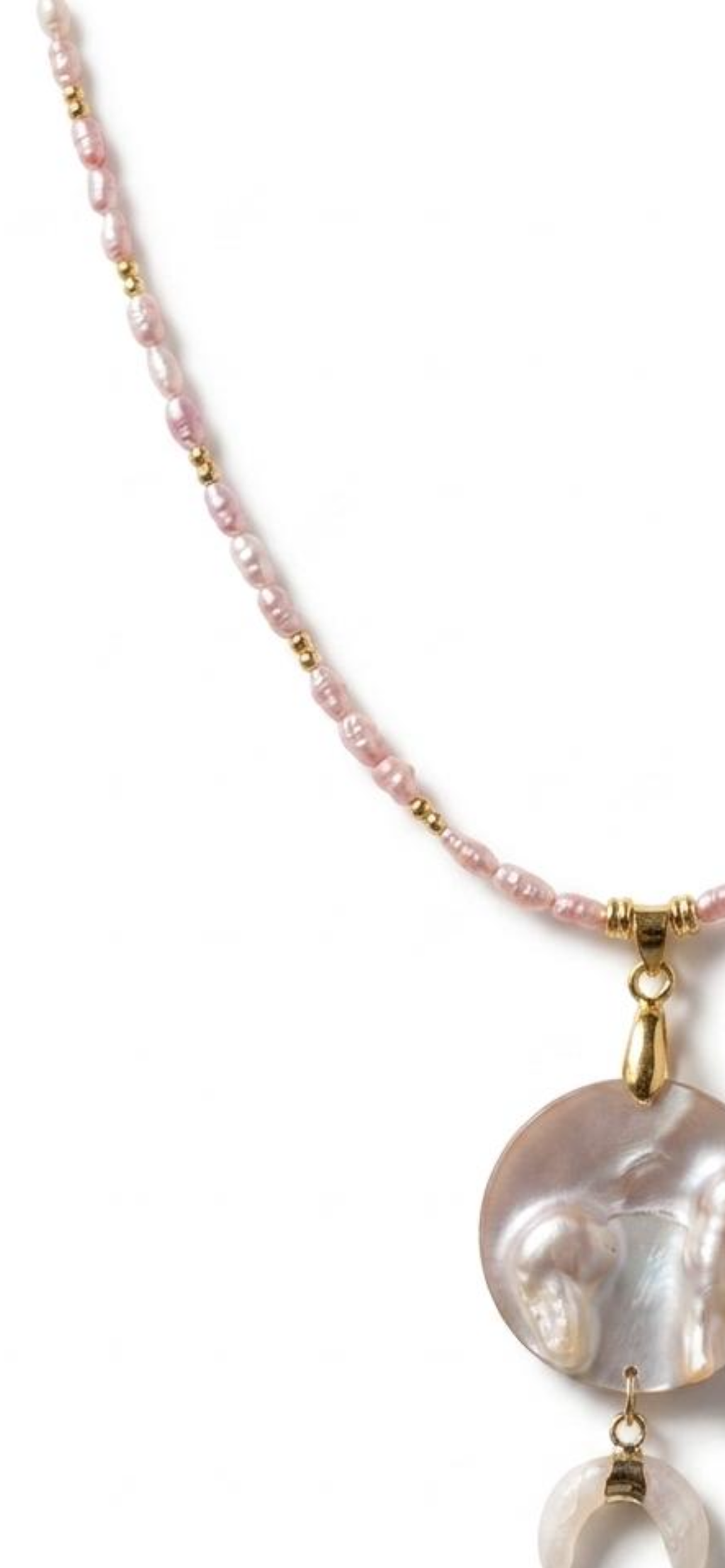 Pearl 
Hematite
Rose quartz 
Mother of pearl 
Sterling silver 925 gold plated