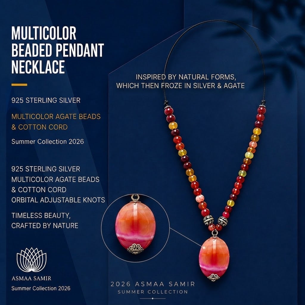 Pink pendant 
Multicolor agate 
Sterling silver 925