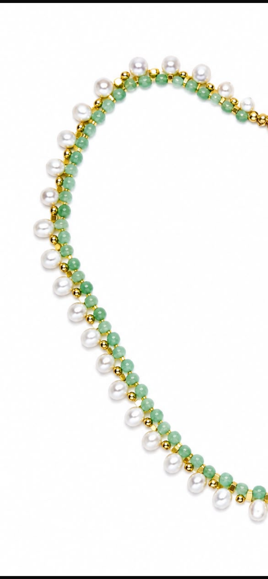 Balme breeze.       
Jade 
Pear
Hematite gold plated 
Sterling silver 926 gold plated