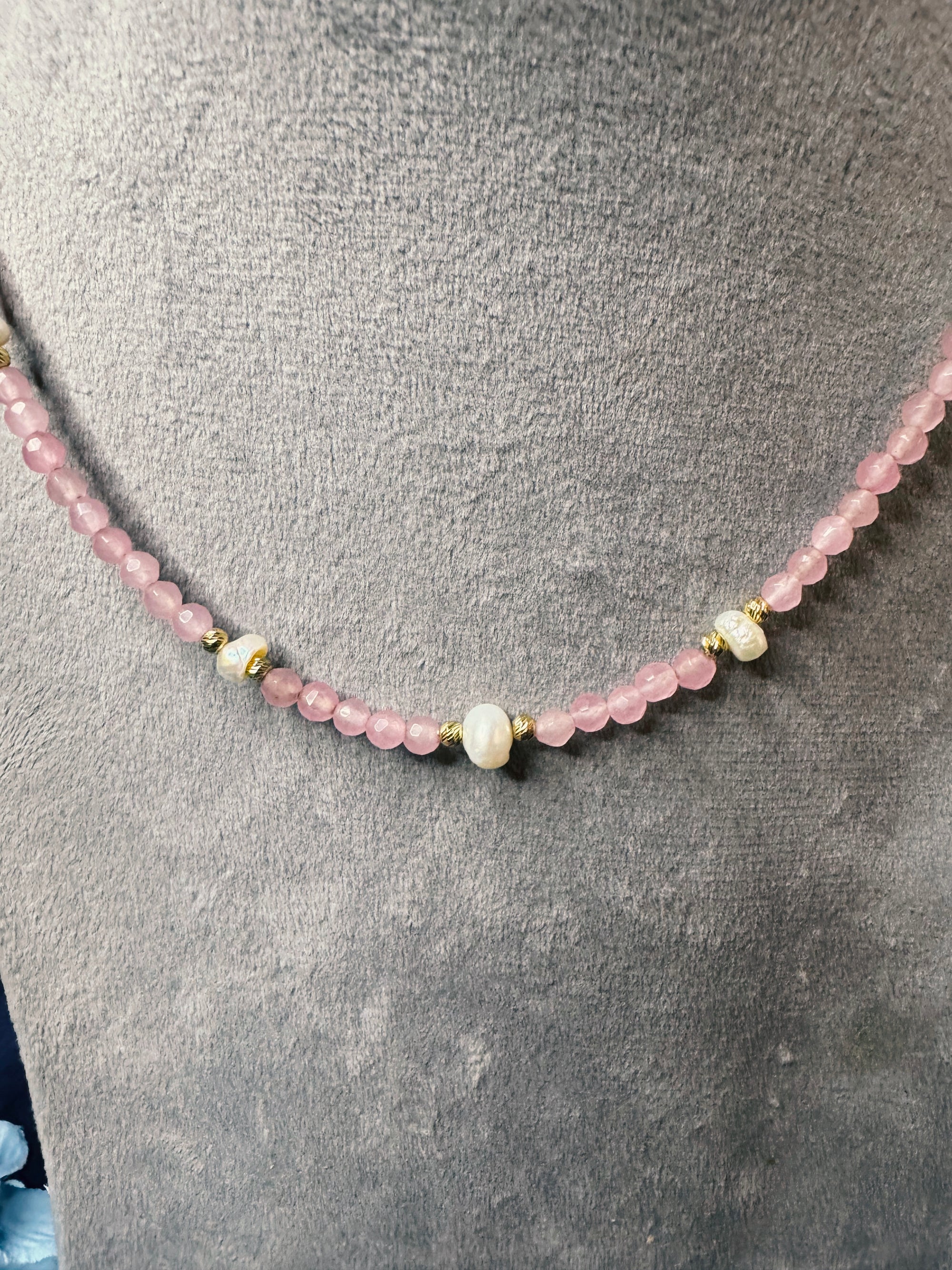 Blush Halo – Rose Jade & Pearl Necklace