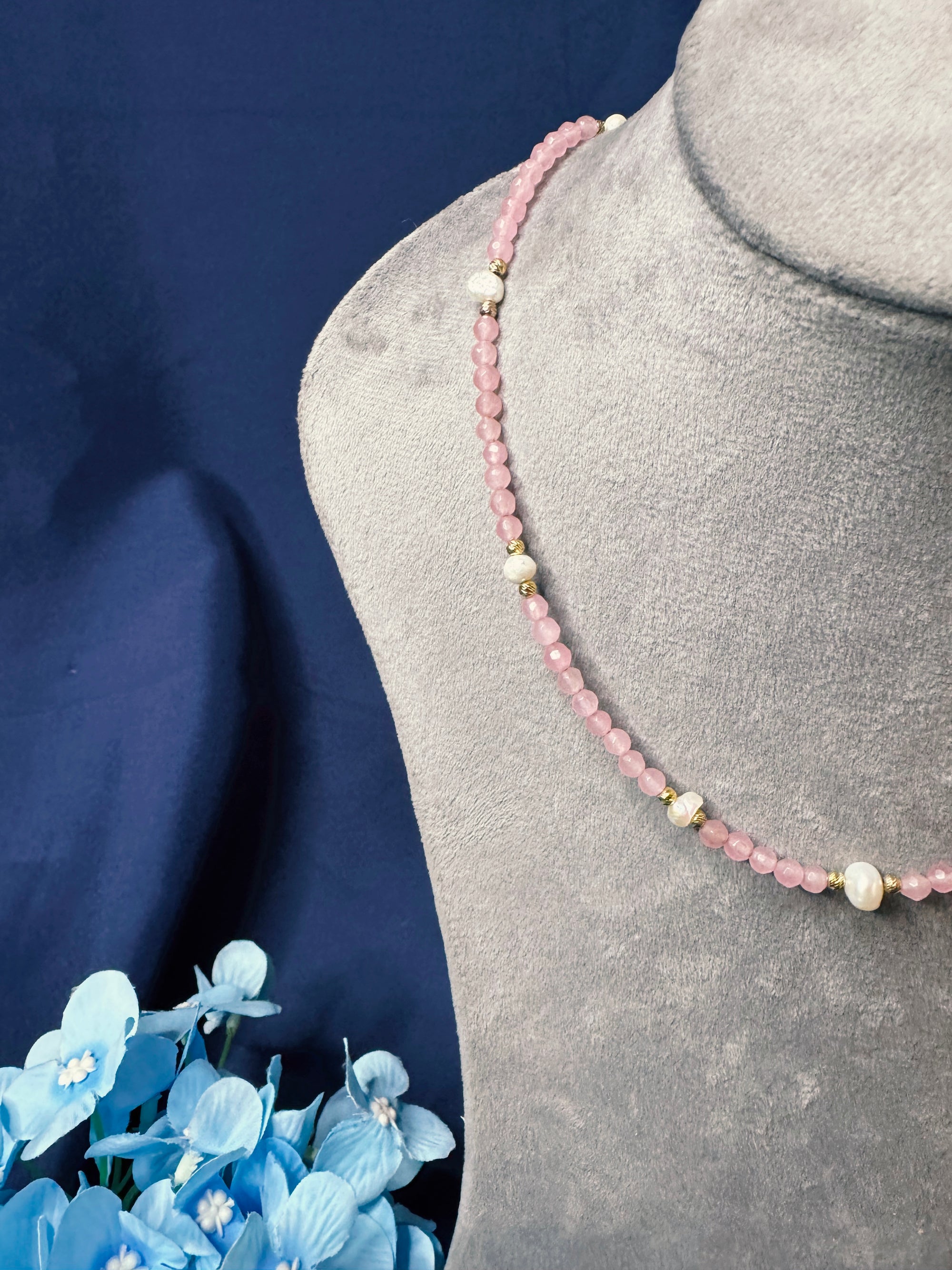 Blush Halo – Rose Jade & Pearl Necklace
