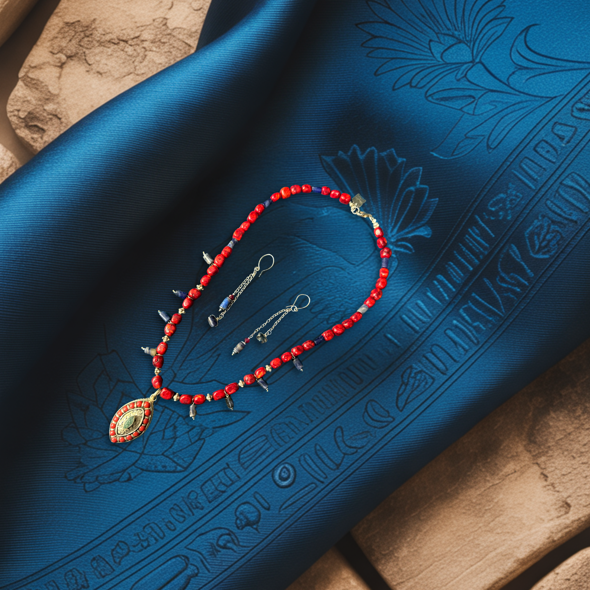 Red Relic Necklace & Earrings